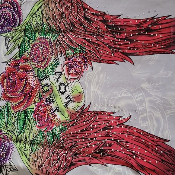 Jackie K Angel wings roses studded top L true love - Picture 3 of 7